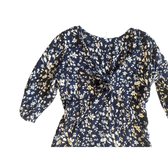 Women M UO Urban Outfitters Gloria Navy Cream Floral 3/4 Slv Mini Tea Dress - Picture 2 of 4